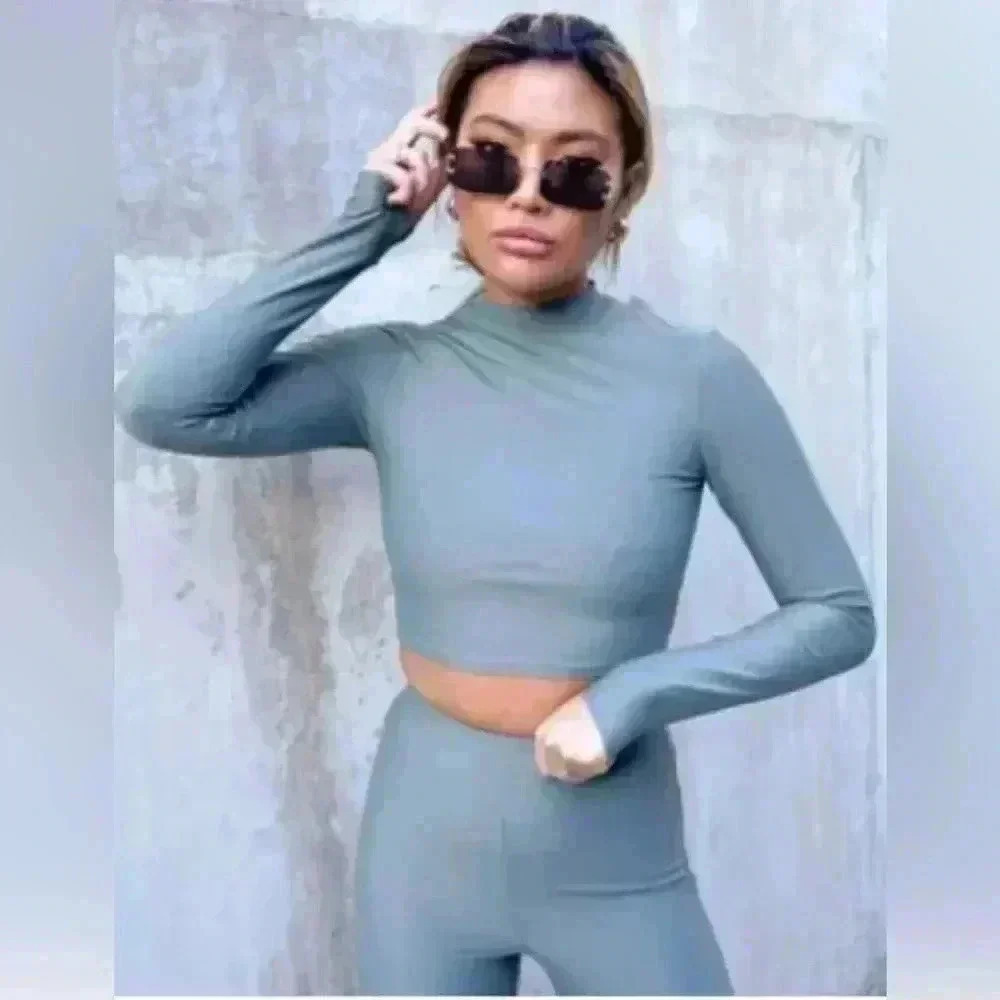 ASOS Weekend Collective fitted top in matte stretch khaki - part of a set